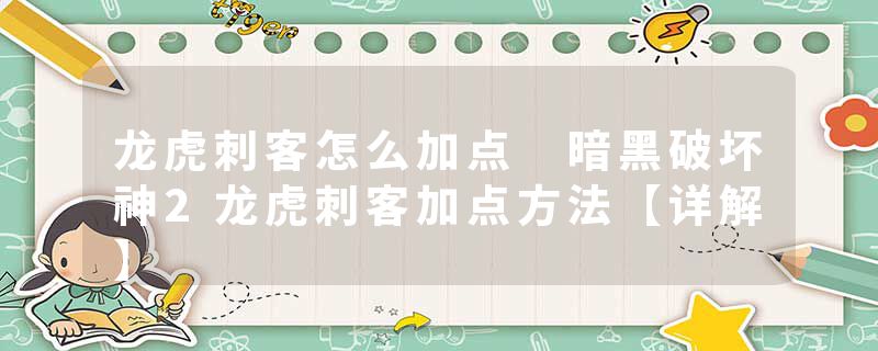 龙虎刺客怎么加点 暗黑破坏神2龙虎刺客加点方法【详解】