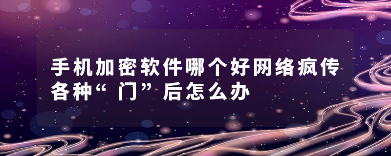 手机加密软件哪个好网络疯传各种“门”后怎么办