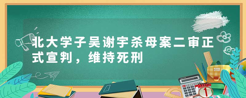 北大学子吴谢宇杀母案二审正式宣判，维持死刑