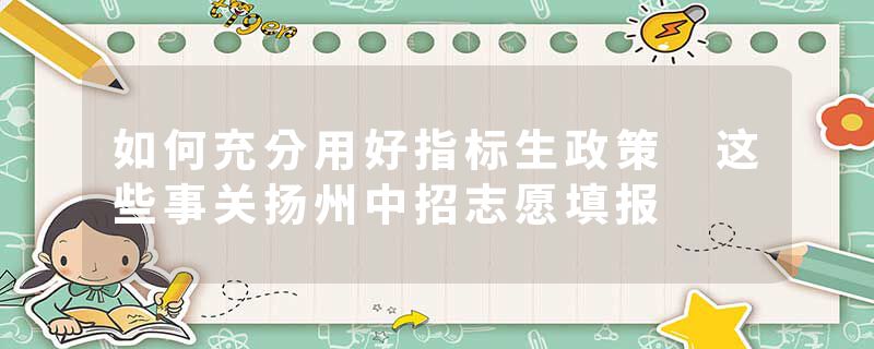 如何充分用好指标生政策 这些事关扬州中招志愿填报