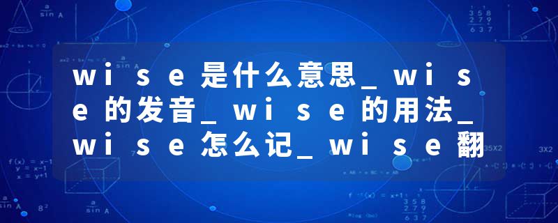 wise是什么意思_wise的发音_wise的用法_wise怎么记_wise翻译