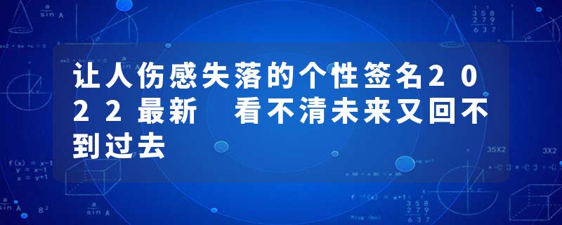 让人伤感失落的个性签名2022最新 看不清未来又回不到过去